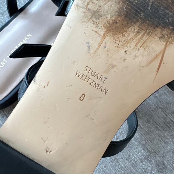 $300 Stuart Weitzman Grecian Buckle flat slide sandals in black leather - Picture 4 of 4